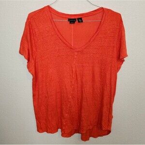 Tahari 100% Linen Orange Short Sleeve Top - Size 2X, Excellent Condition